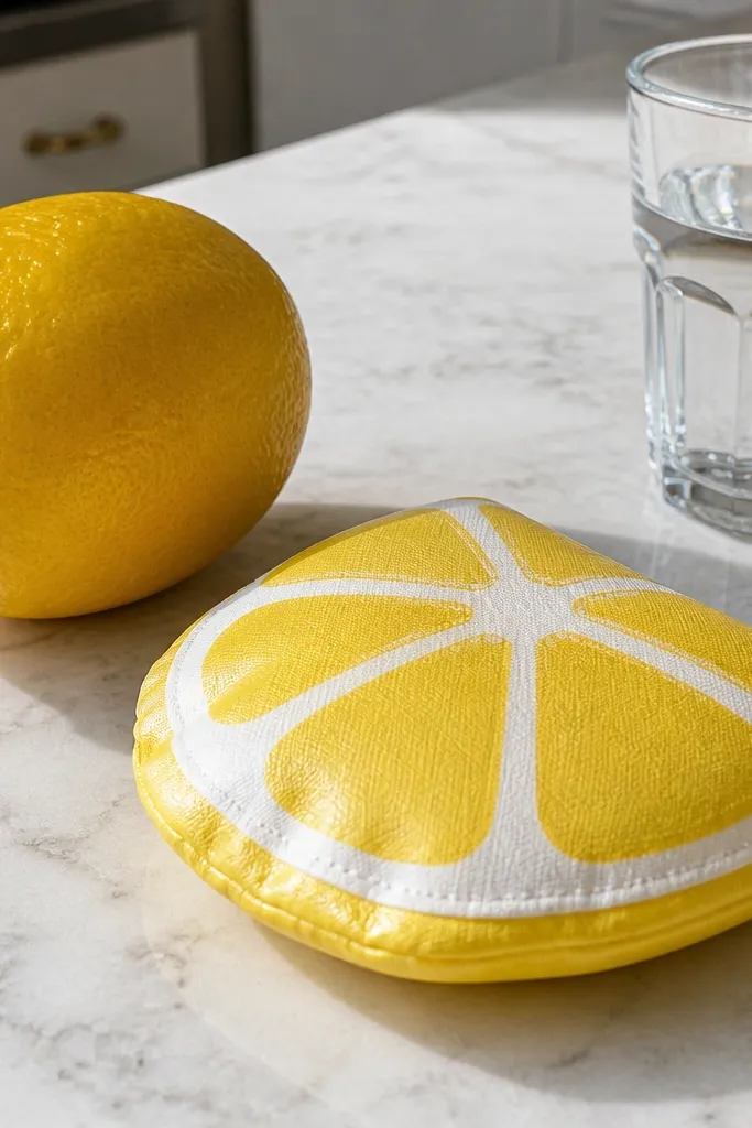 A lemon slice paper squishy with yellow segments and white pith ring