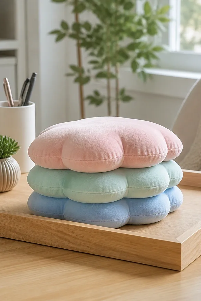 A stack of three pastel cloud paper squishies with layered domes