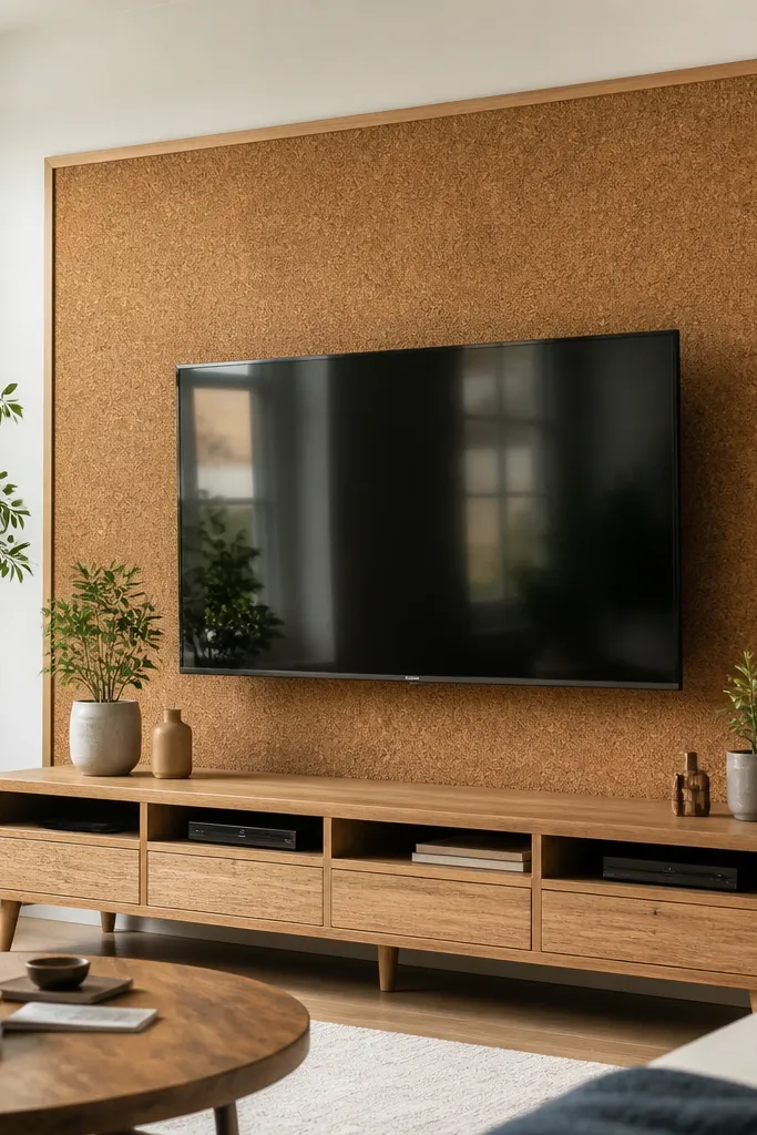 Cork panel framed around a TV with clean edges
