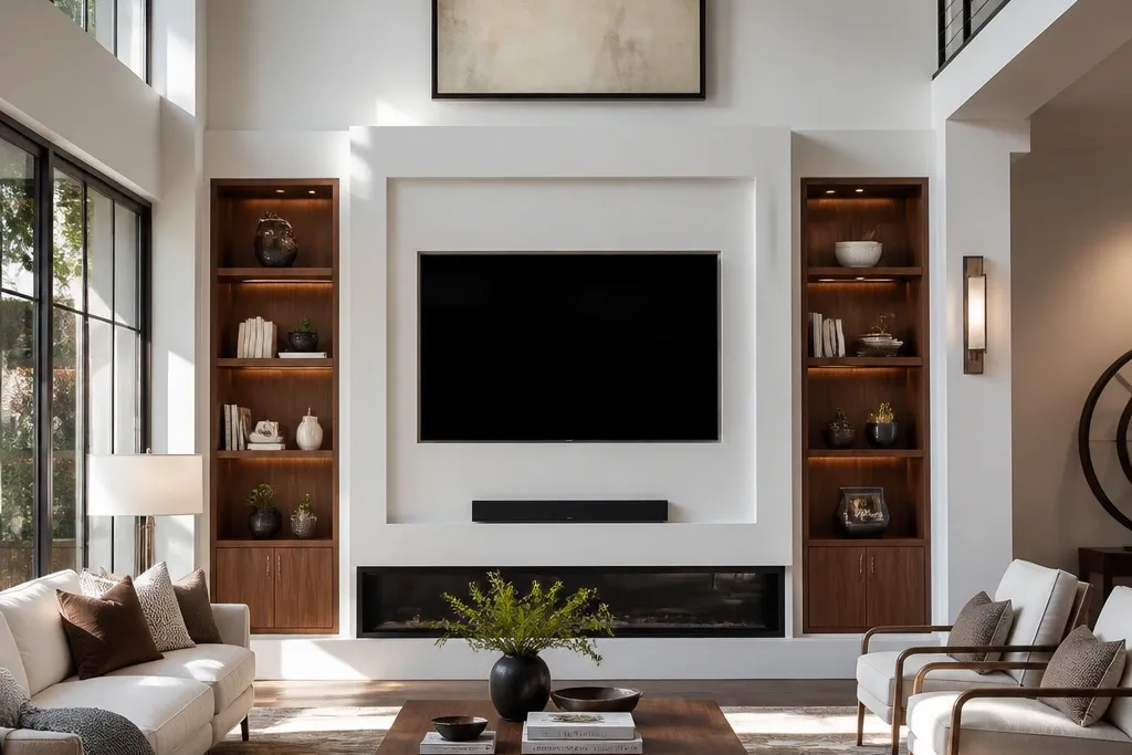 Renter-Friendly Double Height Living Room TV Wall
