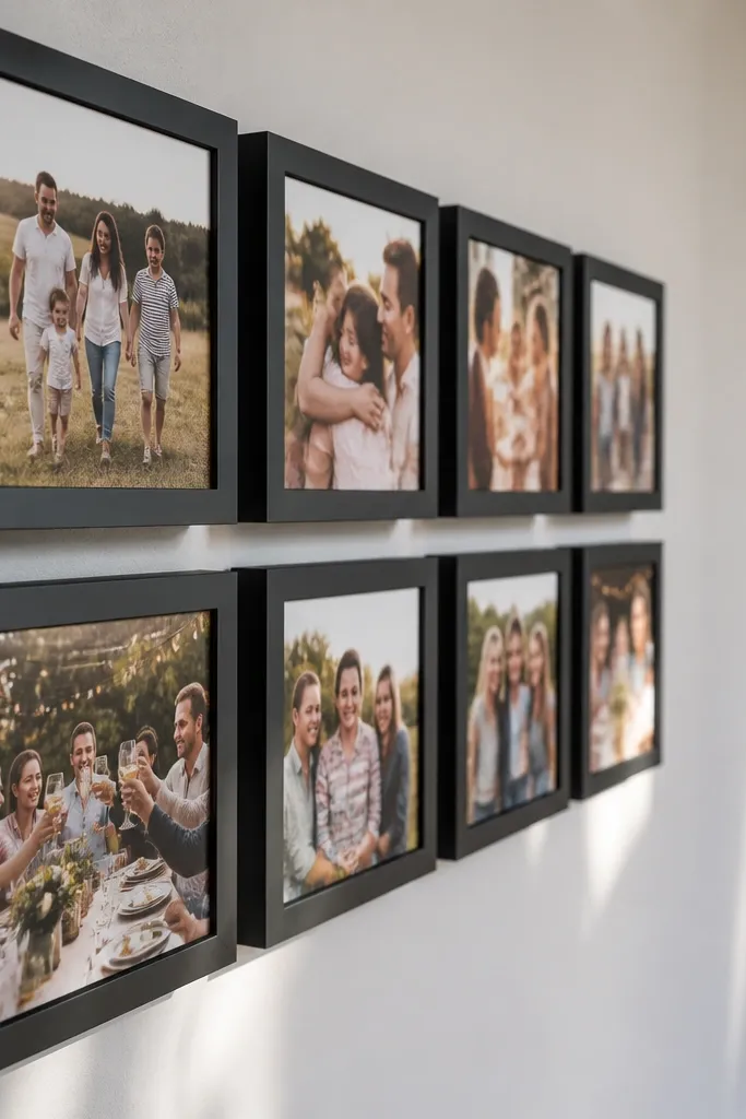 Square frames arranged in a grid with consistent shadow gaps