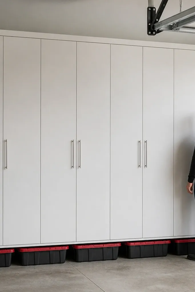 White cabinet doors with no visible latches and soft-close alignment