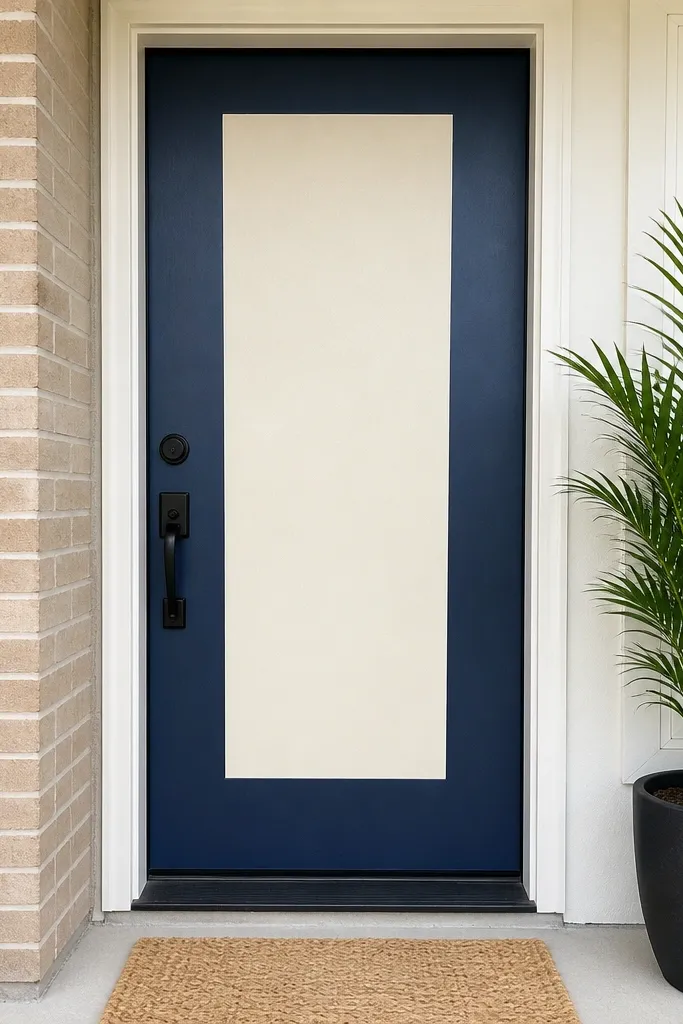 Color-block vinyl panels on a front door with clean straight tape edges