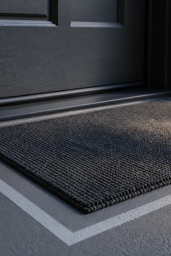 Textured front doormat with a matching painted threshold border