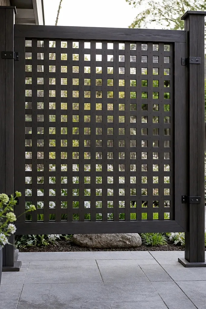 Matte wood lattice with square openings in a modern grid pattern