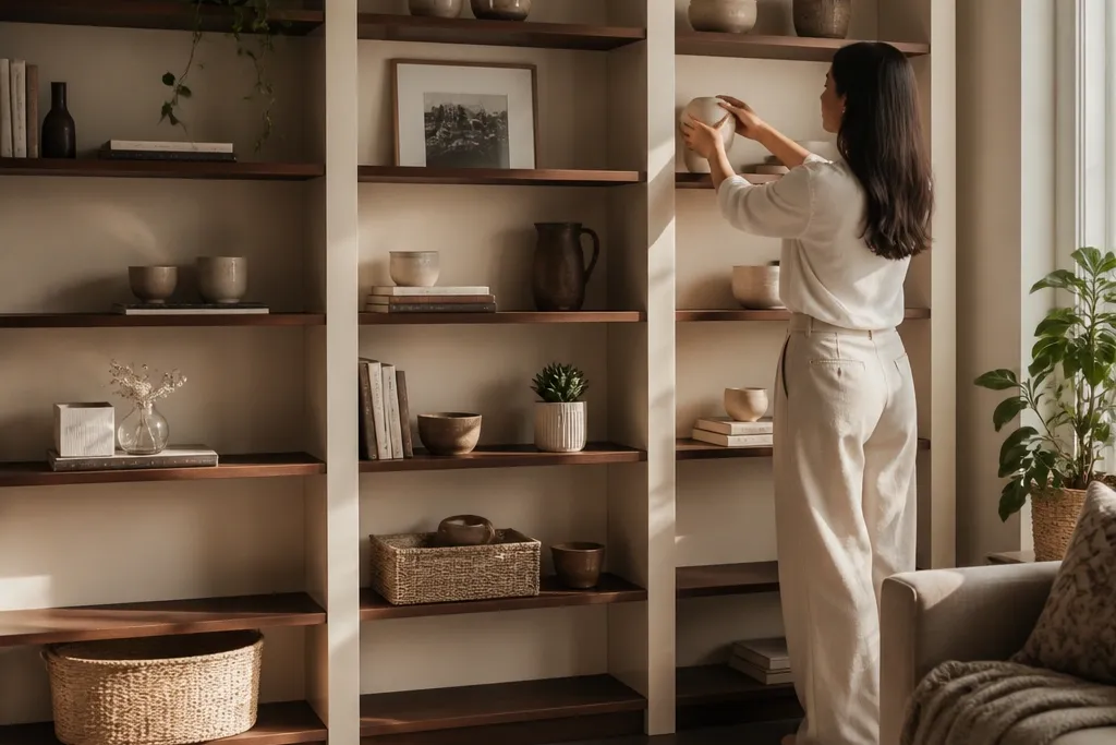 Renter-Friendly No-Drill Built-In Shelves Living Room