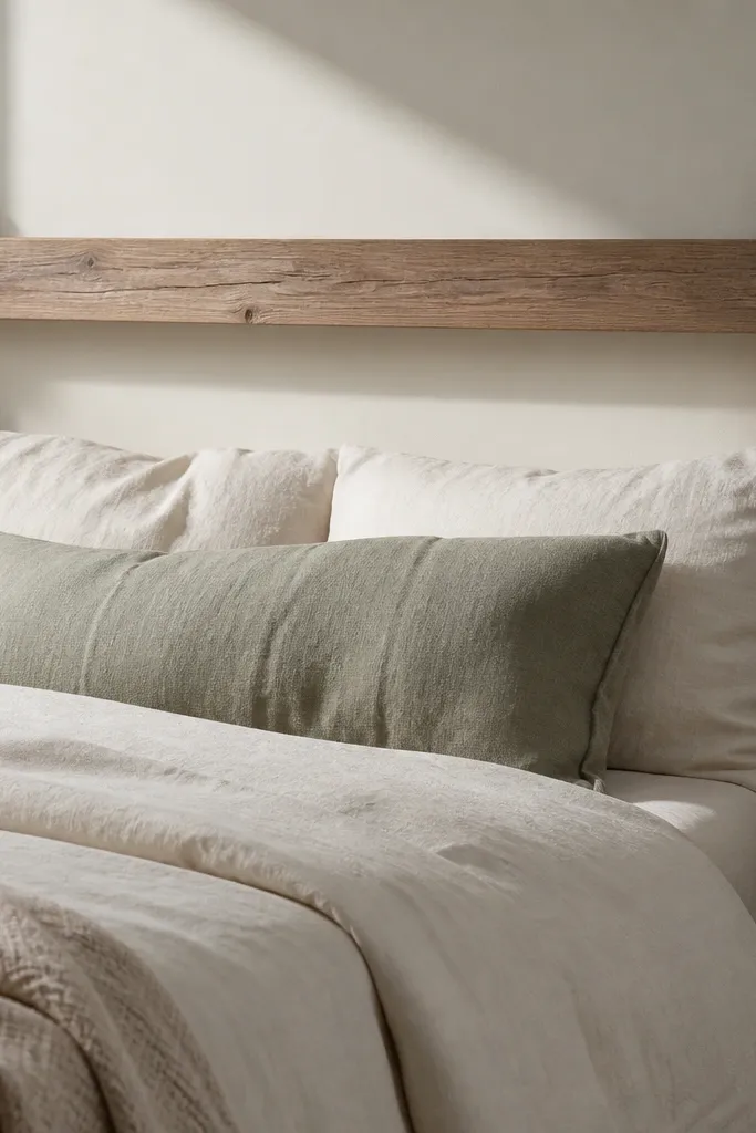 Two vertical wood planks connected by a horizontal top rail behind a bed