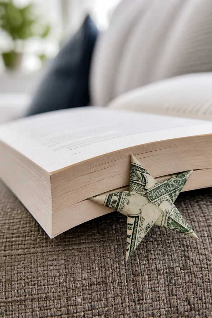 A folded cash star shape with a thin bottom bookmark tab
