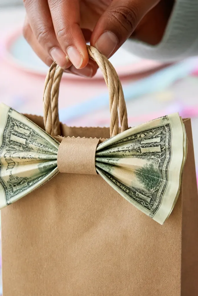 Cash folded into a bow tie shape on a narrow band