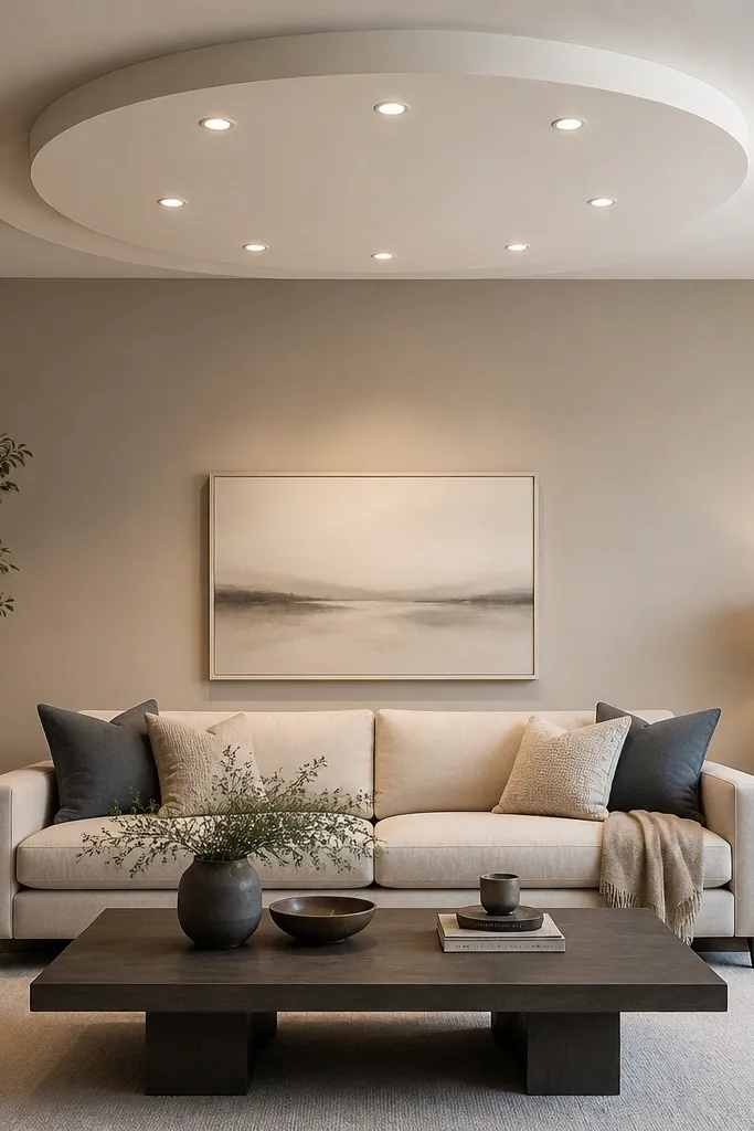 Layered circular ceiling medallion with a recessed ring