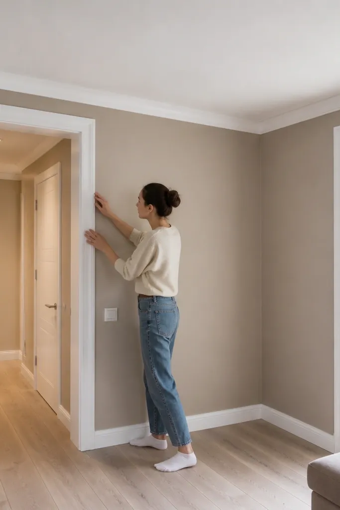 White PVC inner-bevel frame wrapping around a corner section of wall
