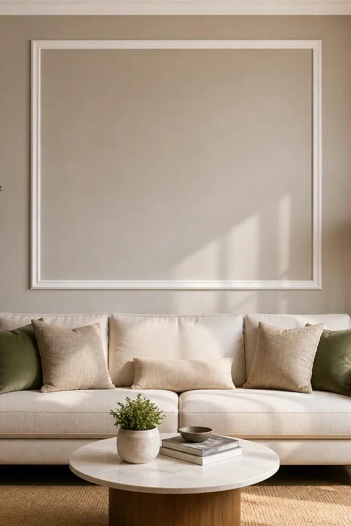 White PVC side borders with a framed center stripe section on a wall