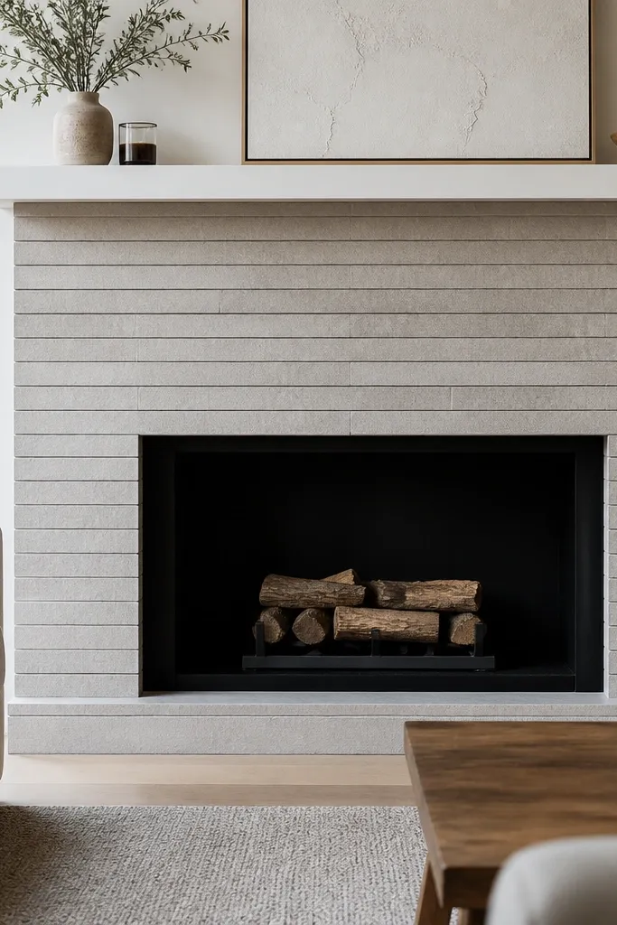 Linear stone veneer strips in gray with crisp horizontal grout lines