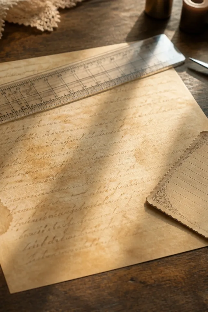 A cream page with faded French-style script and soft brown staining in patches.