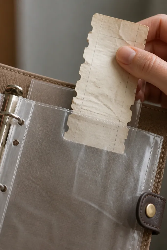 A faded receipt-style paper with tear notch edges and faint totals layout.