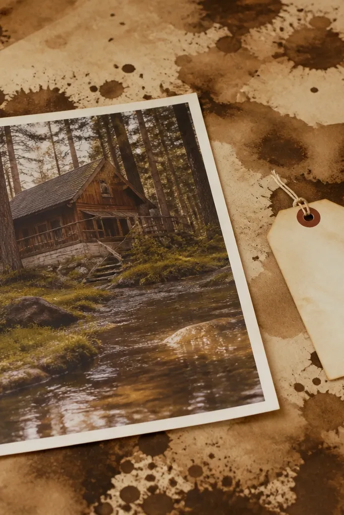 A sepia paper with soft ink blot stains and feathered edges.