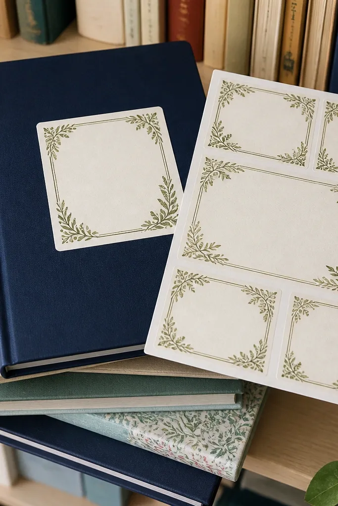 Notebook frame stickers with thin botanical borders and small corner ornaments