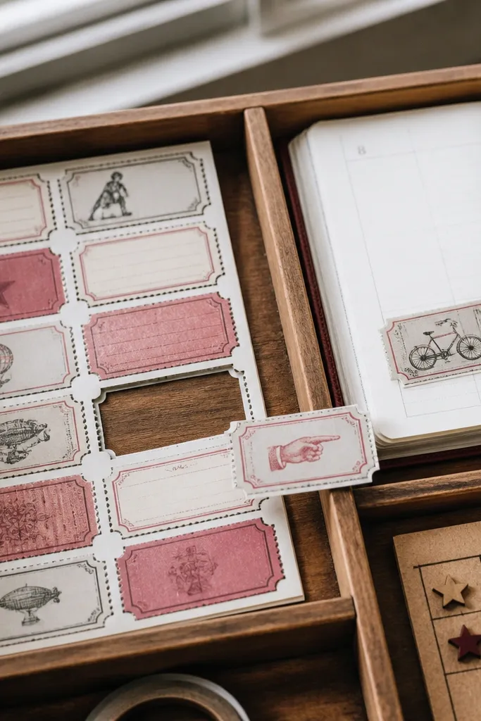 Retro ticket stub stickers with dashed perforation lines and faded numbers
