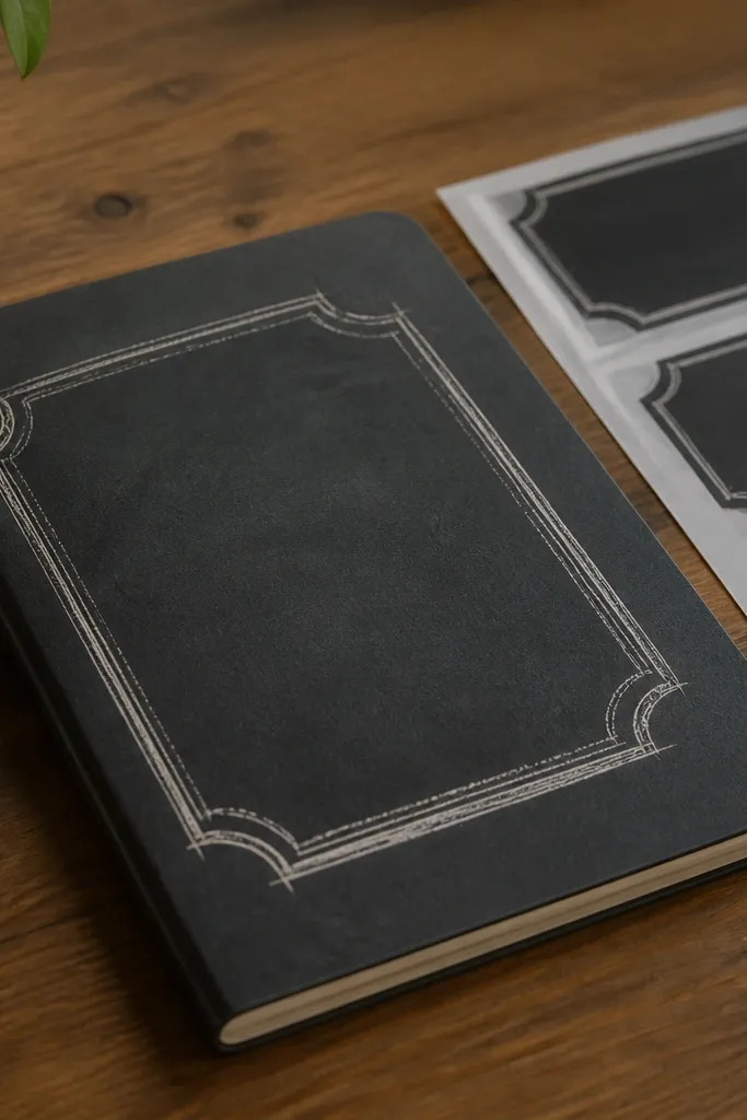 Chalkboard framed stickers with school icons and faded border texture