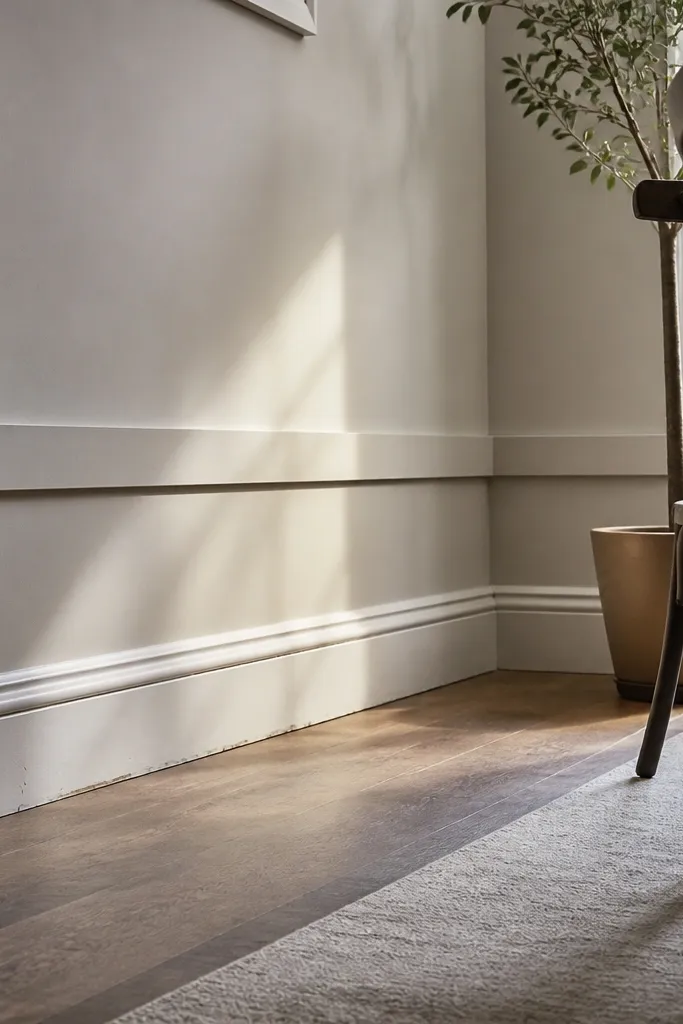 Wainscoting panels that start above the existing baseboard with a neat bottom rail