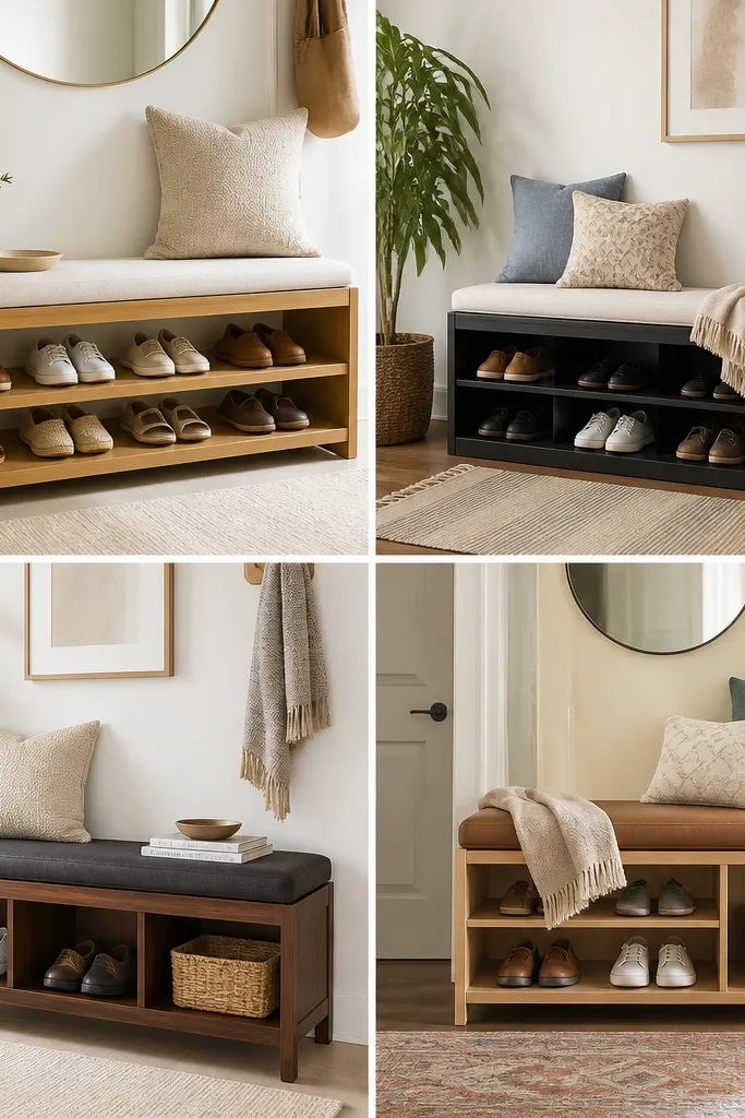 Shoe rack with seating ideas for entryways