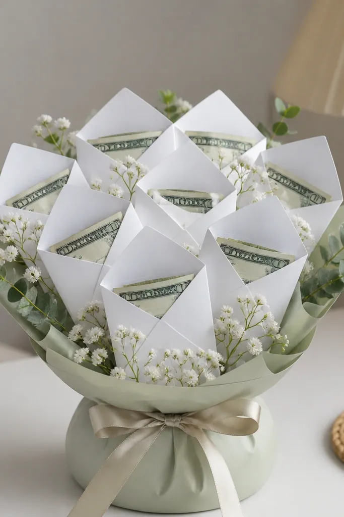 Envelope-pocket flower shapes with a folded bill inside