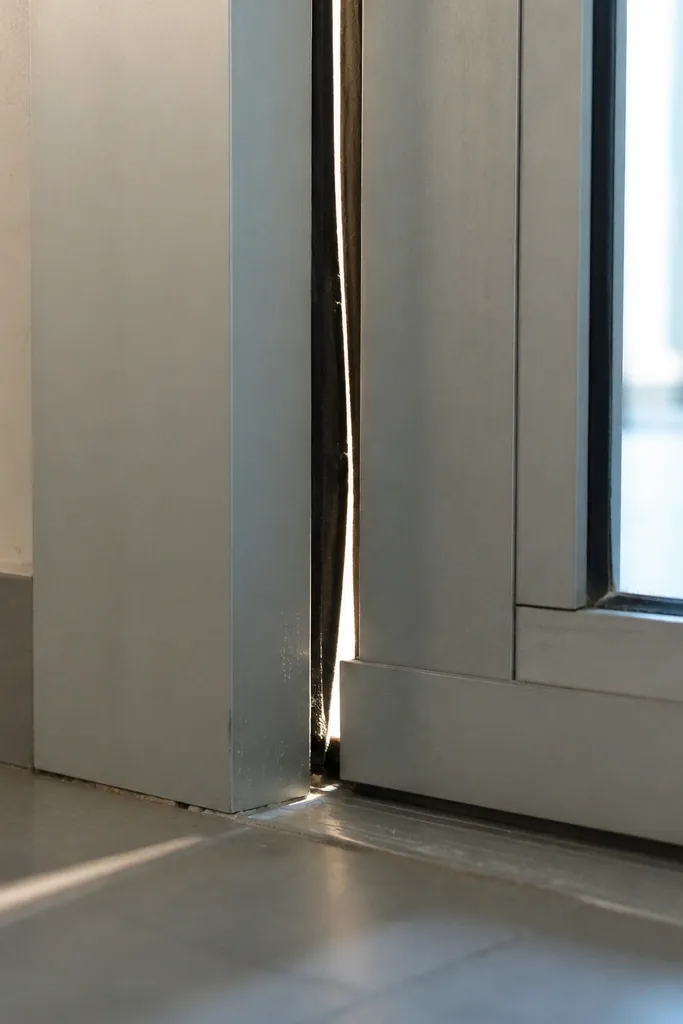 Glass sliding door leaving a thin light gap along the side when closed