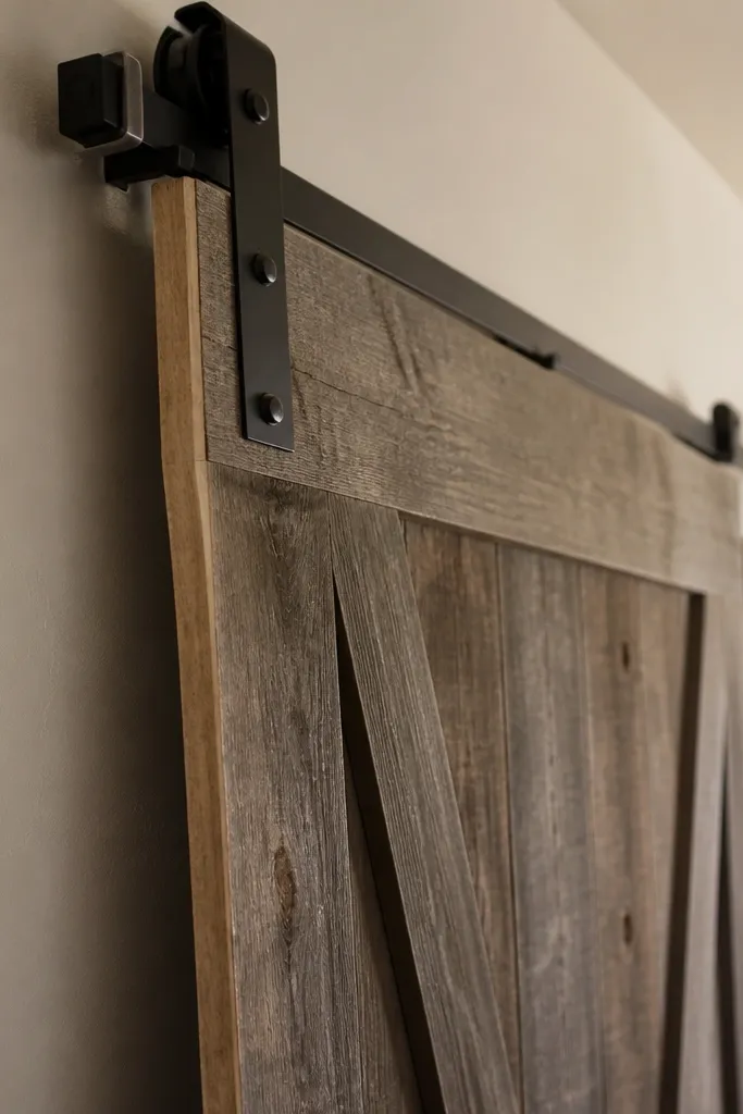 Thin wood sliding door with slight bow along the panel