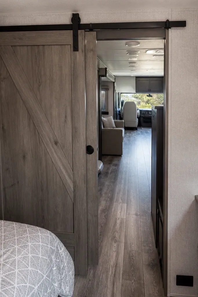Barn door hits wall before fully opening, leaving partial coverage