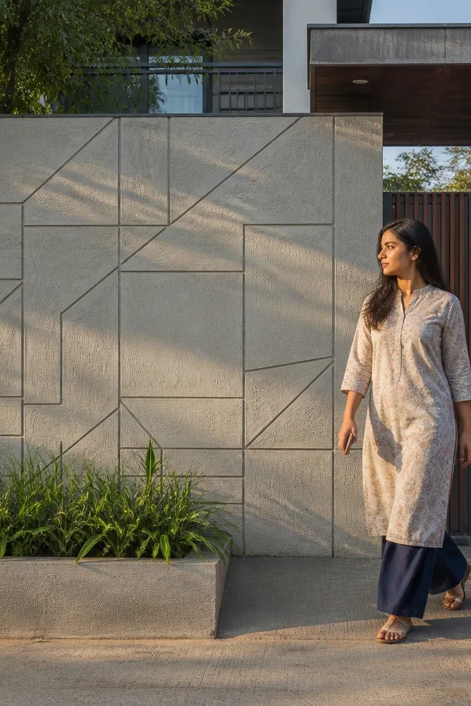 Plain wall with clean geometric grooves forming rectangles and lines