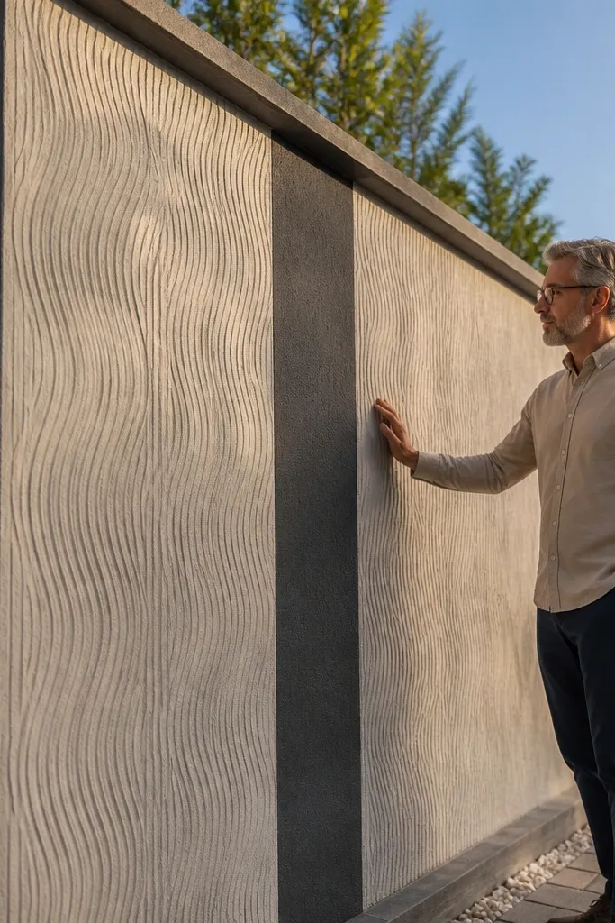 Wall with subtle wave texture and one vertical dark stripe