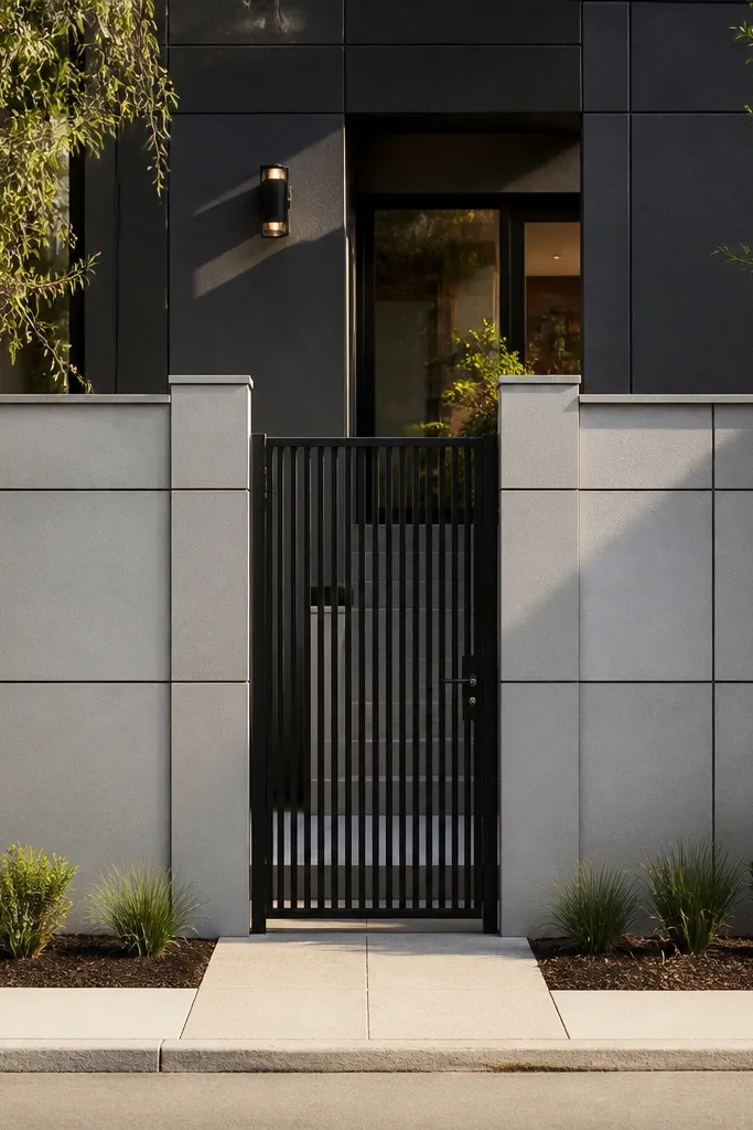 Wall made of rectangular panels with thin black lines between them