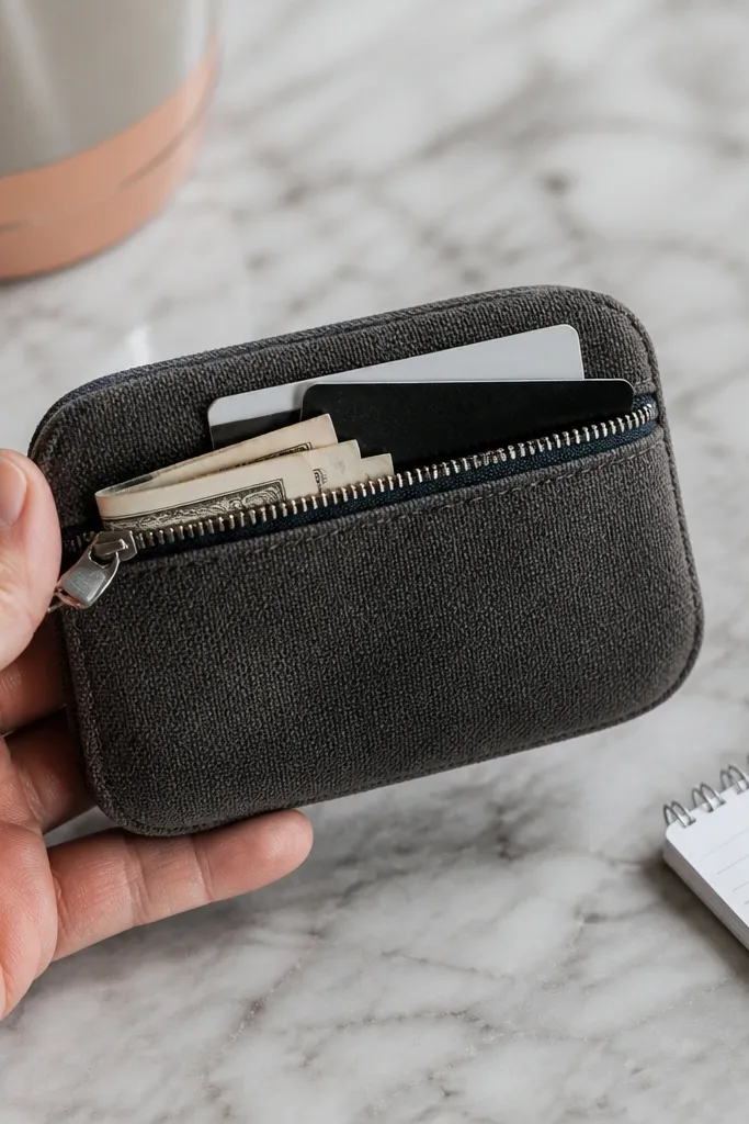 Altoids tin wallet with a neat mini zipper around the lid and organized pockets inside.