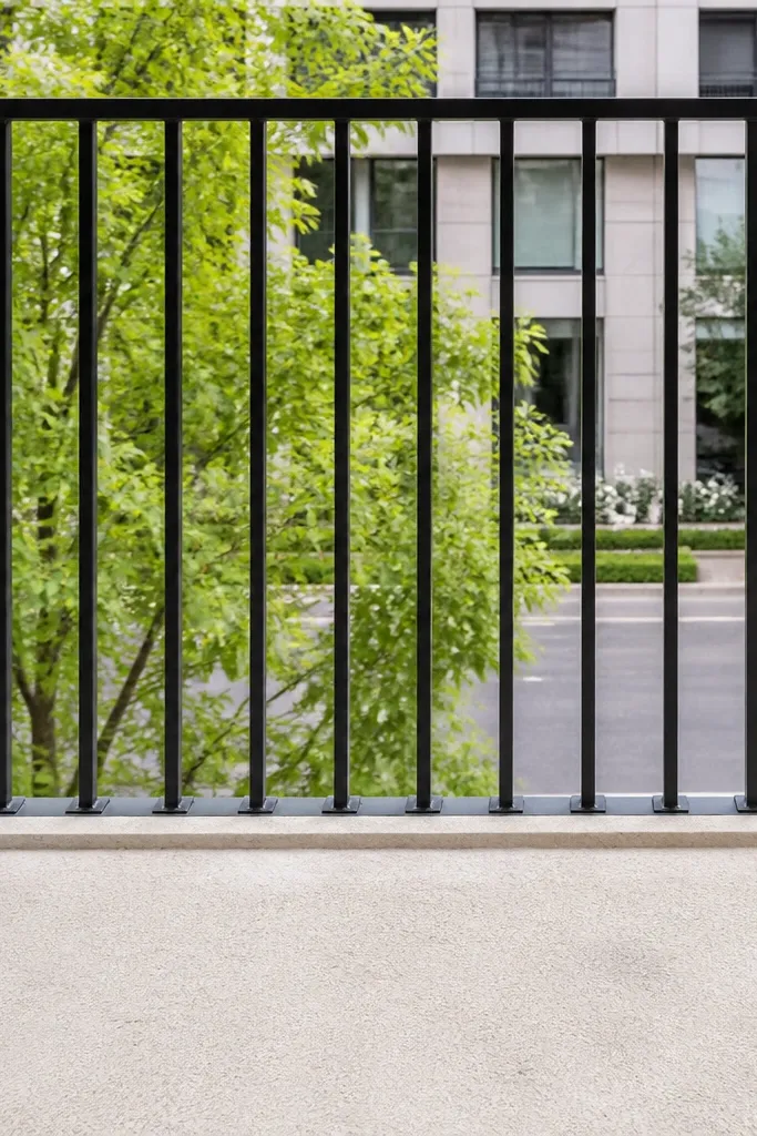 Thin vertical metal rails with uniform gaps between them