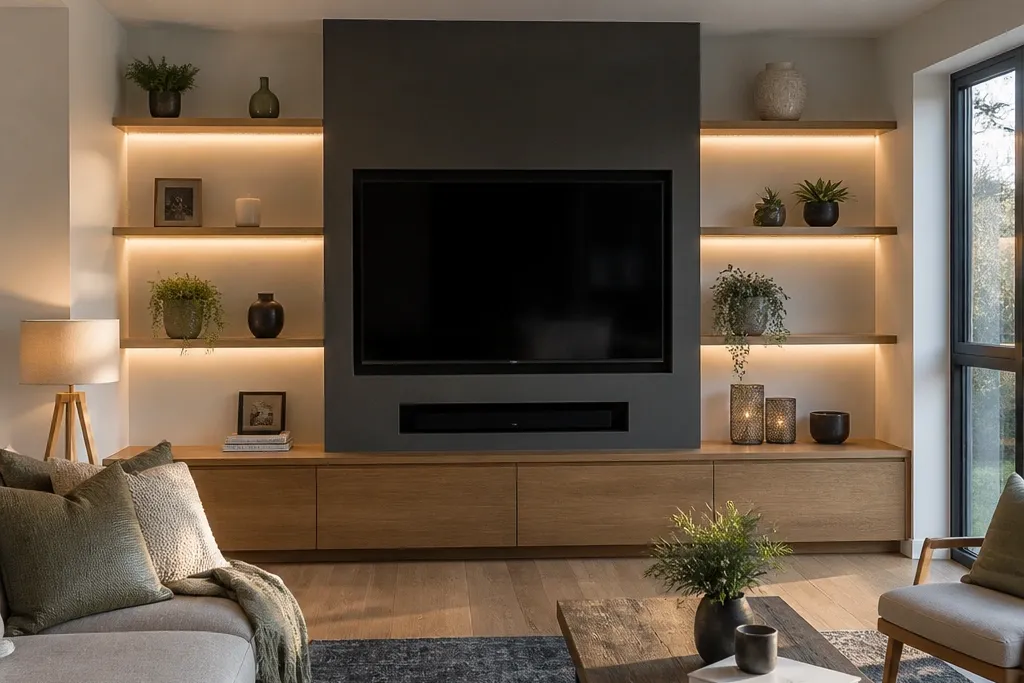 Small-Space Built-In Shelves Living Room TV Ideas