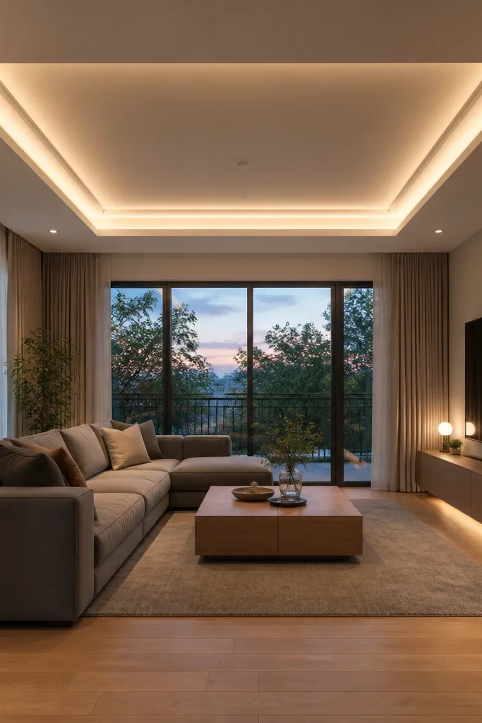 Ceiling in two shades with a slim shadow line between sections