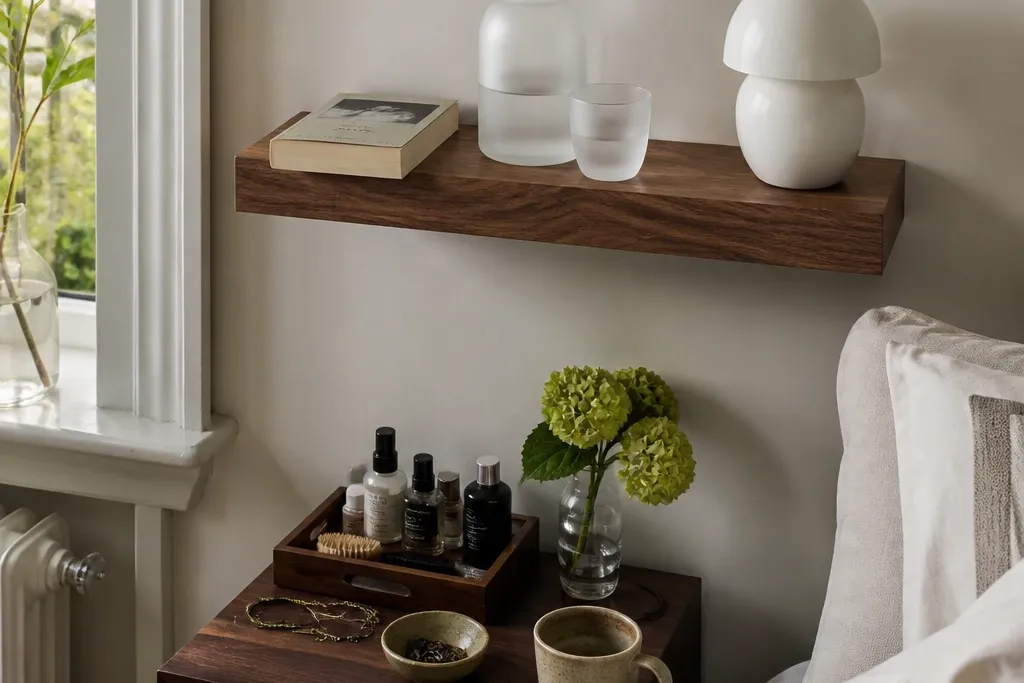 Small-Space Floating Shelves Bedroom Storage