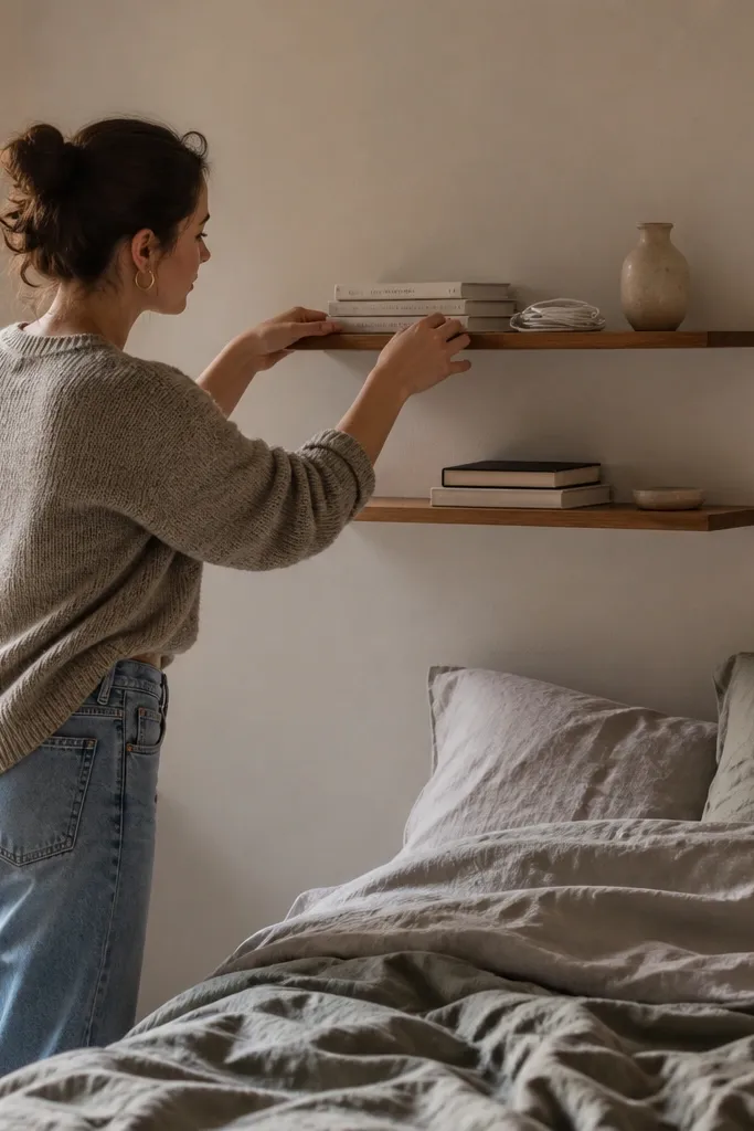 Small-Space Floating Shelves Bedroom Storage