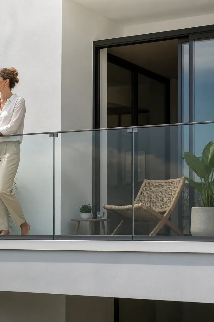 Frameless-looking glass panels anchored with a floor U-channel track