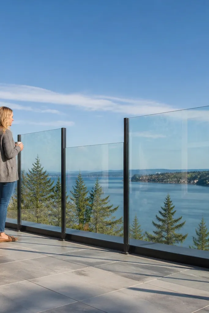 Glass panels with staggered heights in a clean modern pattern