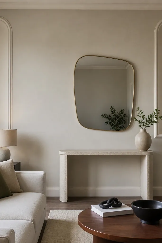 Wall corners with small arch-top wainscoting panels and a straight chair rail