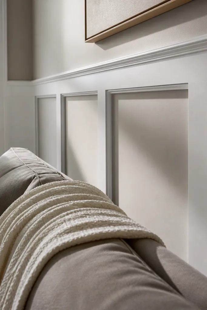 Deep recessed shadowbox panels under a chair rail with crisp edges