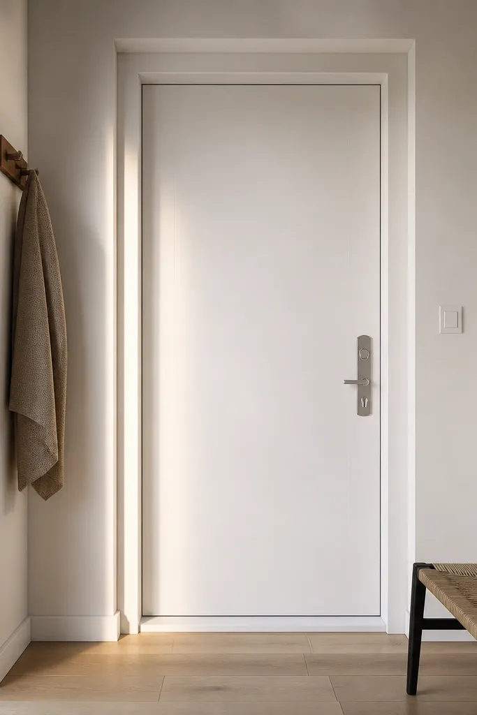 Door recessed into the frame with a shadowed trim return and matte finish
