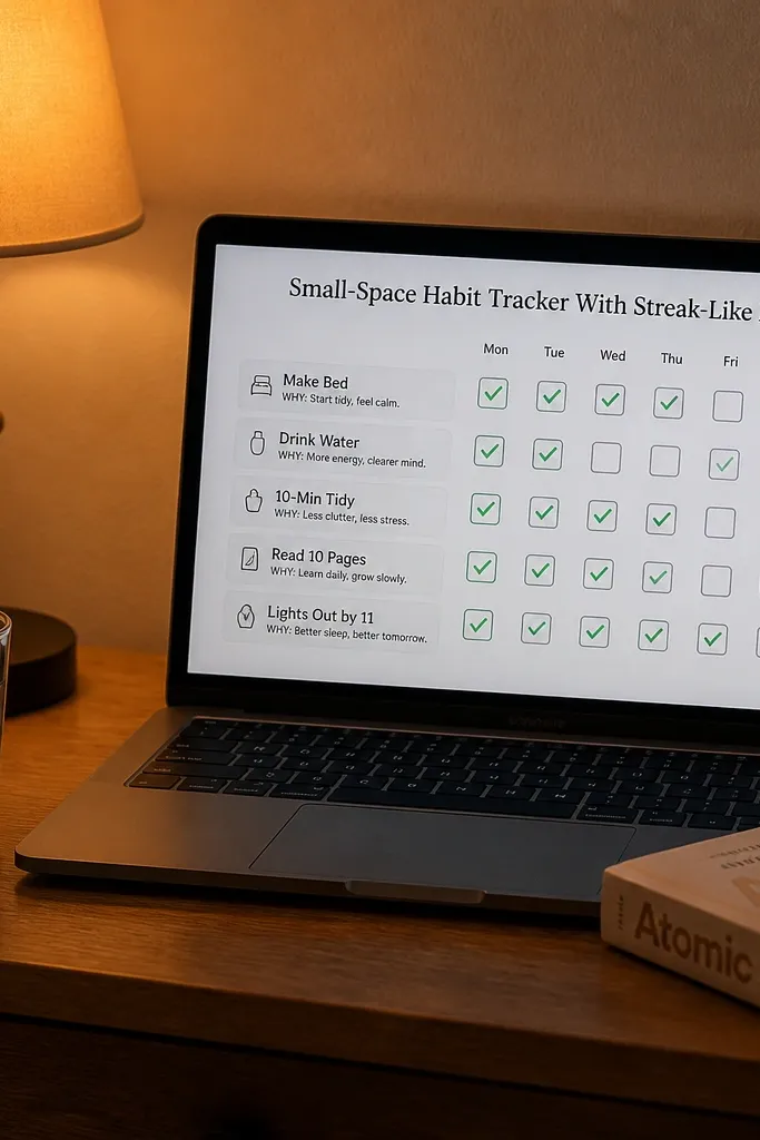 Habit cards with checkboxes and a small daily grid feel