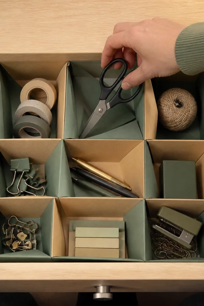 Origami box with alternating dark and light paper panels