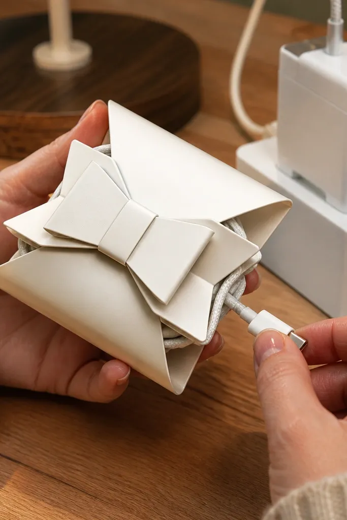 Origami box that looks like a ribbon bow in muted brown paper
