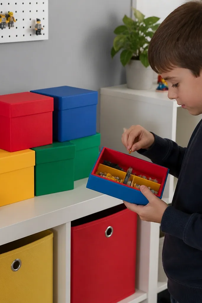 Small cube origami box with a top lid in bright primary colors