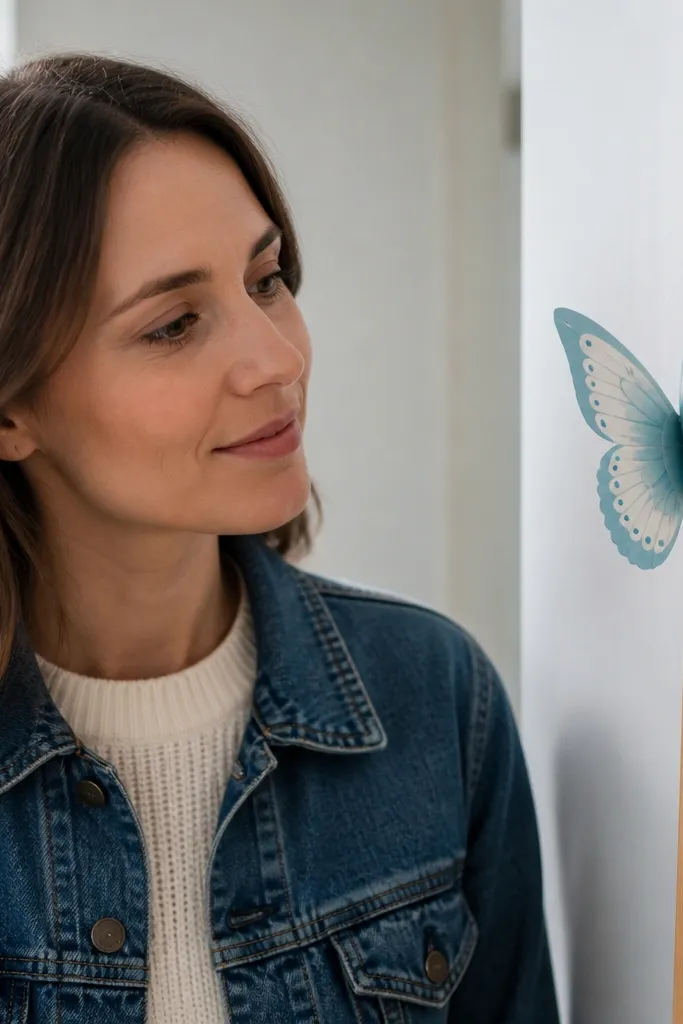 Folded butterfly with two wings balanced on a small paper clip