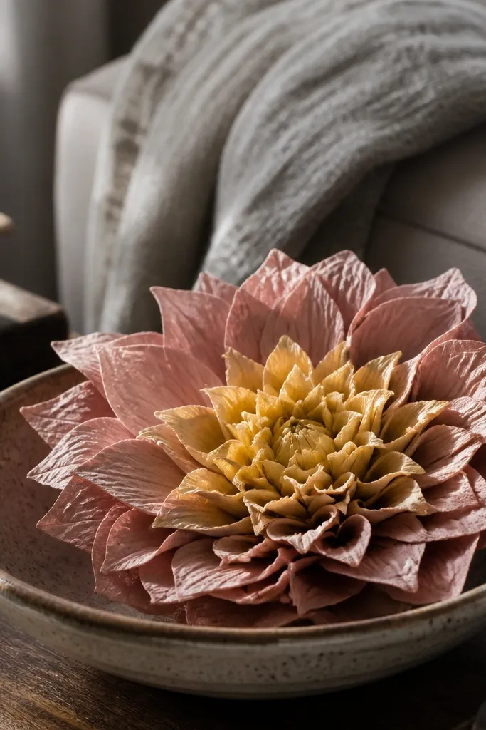 Paper flower with rolled petals and a layered center circle