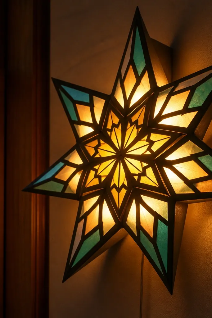 Star-shaped paper lantern panel with cut-out windows